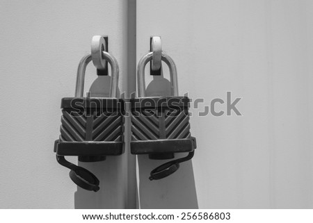 Locks Security
Two locks on panel doors for security of unit in black white vintage
