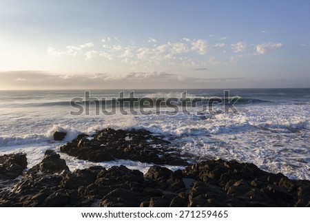Ocean Waves Coastline Rocks Ocean wave water crashing front of beach coastline rocks