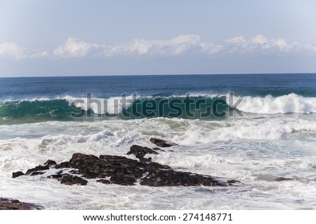 Waves Rocky Coastline Ocean waves crashing swells along rocky coastline