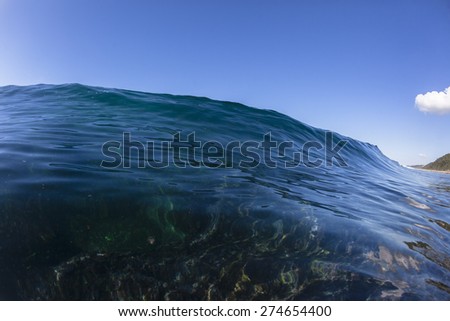 Wave Blue Swells Ocean wave reef  blue water swells swimming closeup.