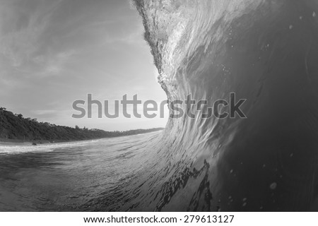 Wave Water Wall\
Ocean wave swimming inside vertical crashing water wall  in black and white vintage detail.