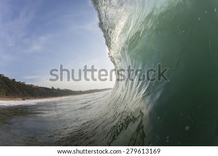 Wave Water Wall\
Ocean wave swimming inside vertical crashing water wall  detail.