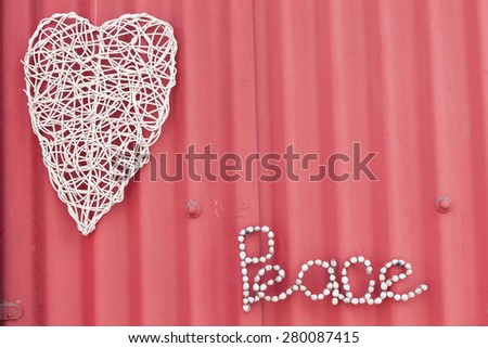 Heart Peace Signage Red  Background\
Heart Peace signage decor abstract display red metal background