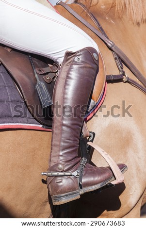 Horse Rider Boot Saddle\
Horse Rider leg boot saddle leather details closeup