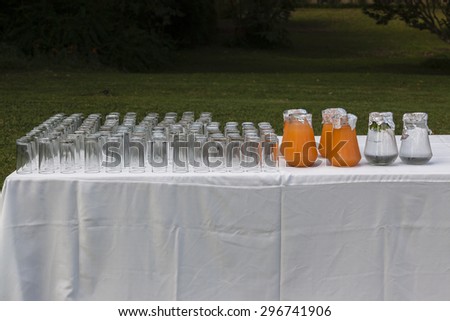 Juice Water Glasses Drinks\
Refreshments Drinks water juice jugs and glasses on table home garden landscape