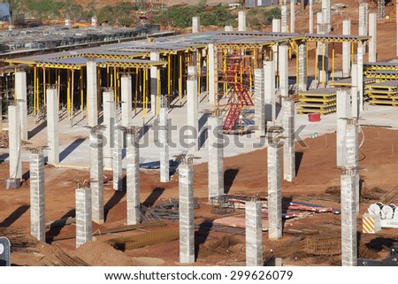 Construction Concrete Columns\
Building construction site first floor basement columns and floor supports structure steel materials