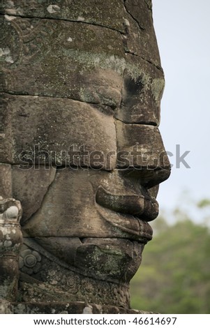 right facing face made of stones at Bayon temple, Cambodia