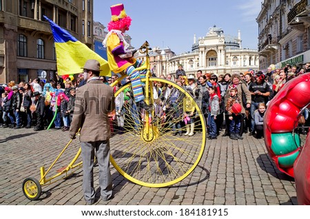 ODESSA, UKRAINE - APRIL 1: People celebrate the annual April Fools\' Day on the main streets of the city, April 1, 2013 in Odessa, Ukraine. st. Deribasovskaya