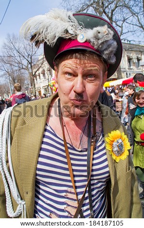 ODESSA, UKRAINE - APRIL 1: People celebrate the annual April Fools\' Day on the main streets of the city, April 1, 2013 in Odessa, Ukraine. st. Deribasovskaya