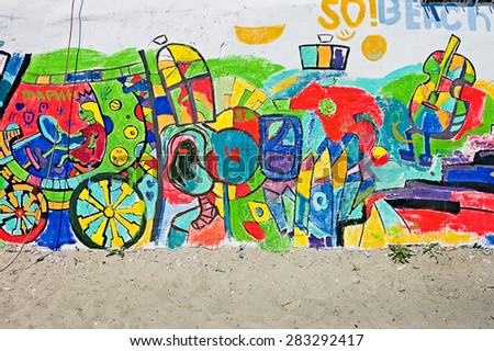 Odessa, Ukraine -  01 June 2015: Opened openair Festival of street art. Colorful graffiti drawings on the wall