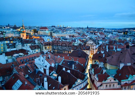 Cityscape of Old Town of Prague in dark night sky
