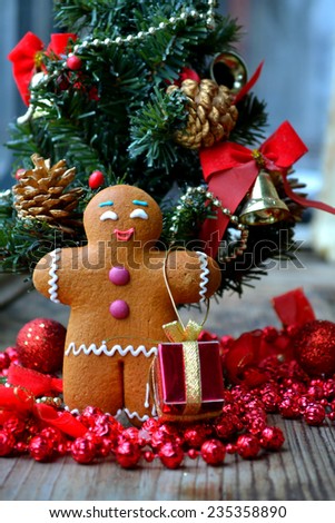 Christmas tree and a cookie man made of ginger bread