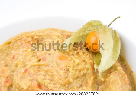 Guacamole With Golden Berry Isolated