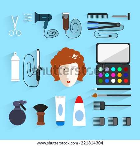 Flat hairdressing icon.Young woman cutting her hair.Woman at beauty salon.Haircut.Beauty.Hair coloring.