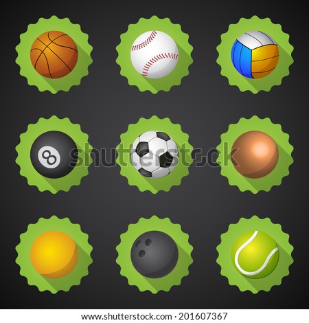 Illustration of Sport Balls Football Soccer Voleyball etc Flat icon set vector background