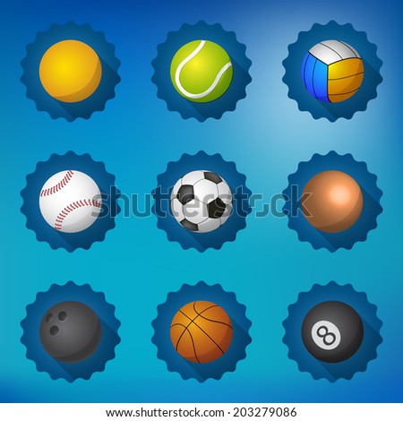 Illustration of Sport Balls Football Soccer Voleyball etc Flat icon set vector background