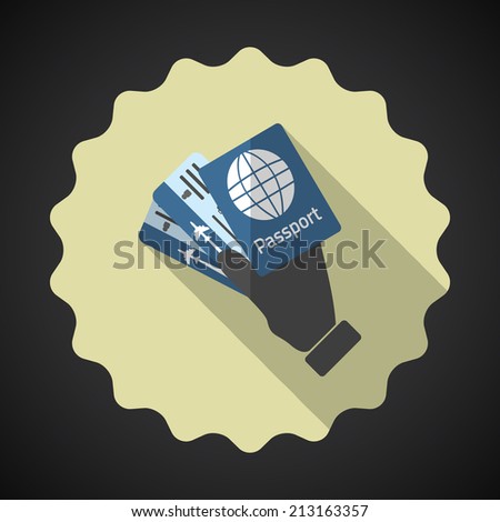 Illustration of Travel Airport Tickets and Passport in Hand Flat icon background