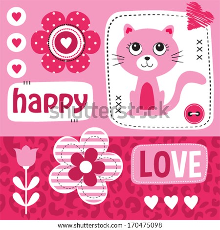 kitty cat love happy valentine invitation card vector illustration kitty cat love happy valentine invitation card vector illustration