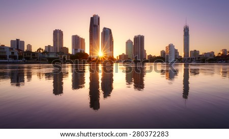 Brisbane skyline at sunrise, Australia