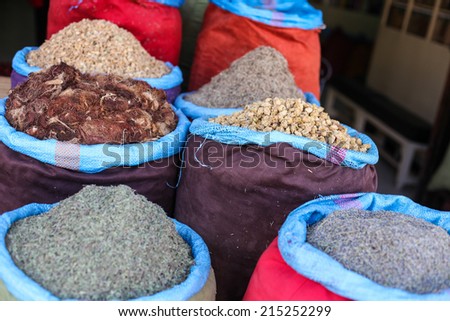 Various spices at the market Marrakech, Morocco