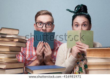 Couple of nerd students preparing to exam