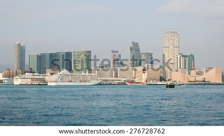Hong Kong, China - Feb 05, 2015 : Star Cruises Pisces docked at Victoria Harbor, Hong Kong. Hongkong is a major tourist city in Asia,More than 40000000 visitors a year