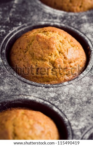 Pumpkin muffins in baking pan