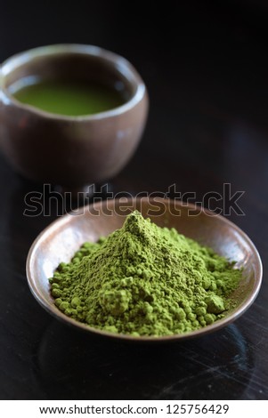 Bowls of Matcha Green Tea and Powder