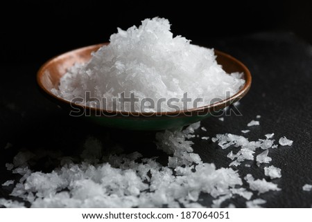 Maldon sea salt on black background