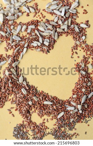 Mixed seeds in a heart shape