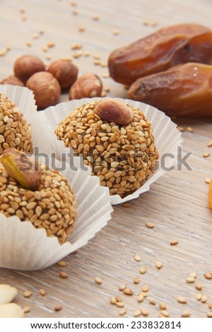 Fitness sweet -  homemade diet truffles with dried fruits and nuts