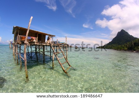 SEMPORNA, SABAH, MALAYSIA - NOV 4 : The Bajau Laut  stilt house on Nov 4, 2013 in Semporna, Sabah, Malaysia. The Bajau laut stilt houses are built on shallow water at nearby islands of Semporna water.