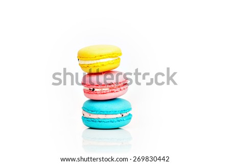 Stacked pastel color macaroons on white background. Image is blurry due to selective focusing and shallow depth of field and for background purposes only.