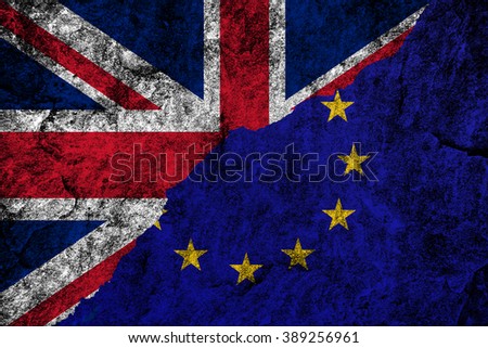 Brexit. Flags of the United Kingdom and the European Union to illustrate possible exit of Great Britain from the EU