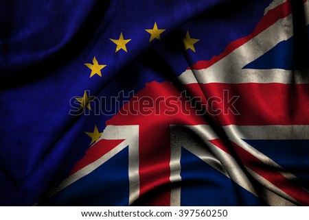 Brexit. Flags of the United Kingdom and the European Union to illustrate possible exit of Great Britain from the EU