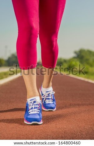 Close up of running shoes in use