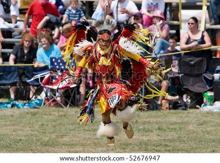OHSWEKEN, ONTARIO, CANADA -JULY 27: A young Traditional dancer performs during the Grand River Champion of Champions Powwow July 27, 2008 in Ohsweken, Ontario, Canada