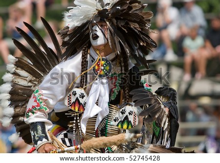 OHSWEKEN, ONTARIO, CANADA - JULY 27: Traditional dancer performs during the Grand River Champion of Champions Powwow July 27, 2008 in Ohsweken, Ontario, Canada.