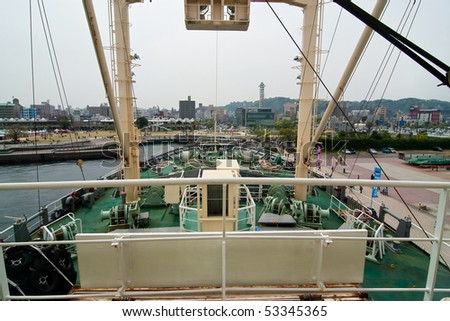 KAGOSHIMA CITY, JAPAN - APRIL 27:    View from the bridge of the Japanese whale processing ship Nisshin Maru April 27, 2008 in Kagoshima City, Japan.