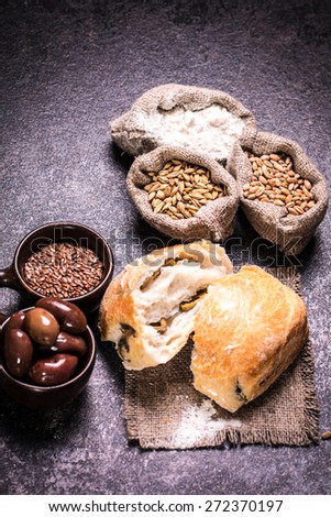 loaf of bread on stone background, food closeup