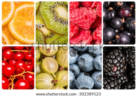 fruits,berries and vegetable collage.Healthy food