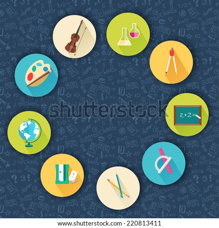 back to school abstract background of flat icons circle concept. illustration design