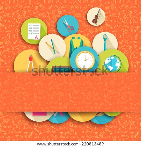 back to school abstract background of flat icons orange concept.  illustration design