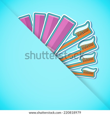 Medicine flat icons  toothpaste and brush set concept. Vector illustration