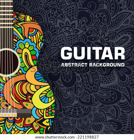 Abstract retro music guitar on the background of the ornament. Vector illustration concept design