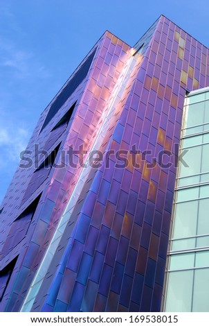 Purple building exterior.