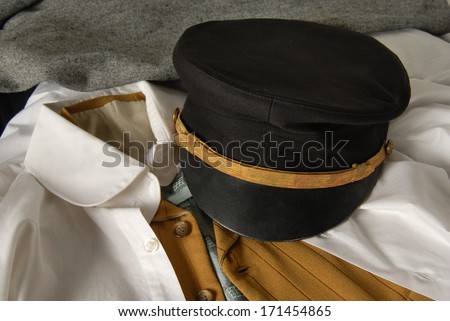 Vintage 1800\'s sailor hat with period correct clothing.