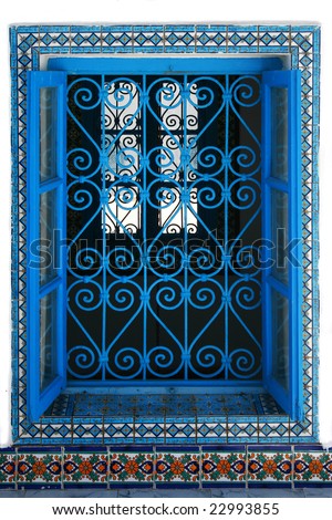 Window in national style. Sidi Bu Said. Tunis