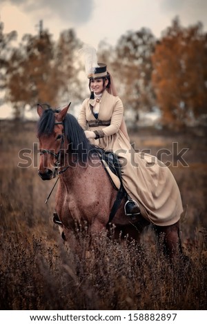 MOZHAISK, MOSCOW- OCTOBER 5, 2013 : Historical reconstruction of famous Russian hounds hunting by horse club 