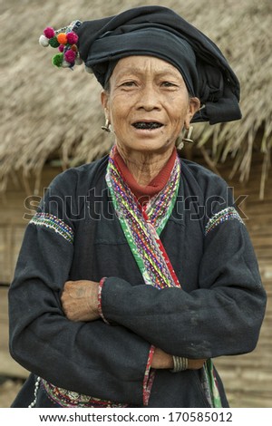 NA TAM VILLAGE, SAPA, 30 SEPT 2011: Portrait of unidentified Lu tribe on September 30, 2011 Na Tam Village, Sapa Vietnam.Married Lu women dye their teeth black as a sign of beauty.